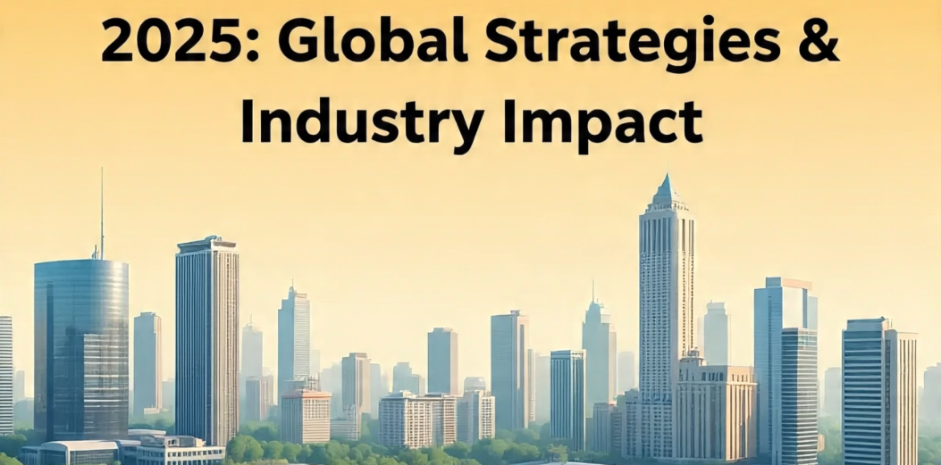 Modern city skyline at sunrise with tall skyscrapers symbolizing global infrastructure growth, representing the 2025 expansion of CDMO manufacturing facilities.