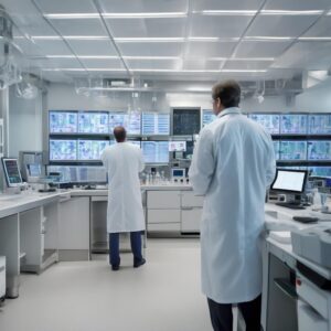 Scientists analyzing cardiovascular data in a CDMO lab