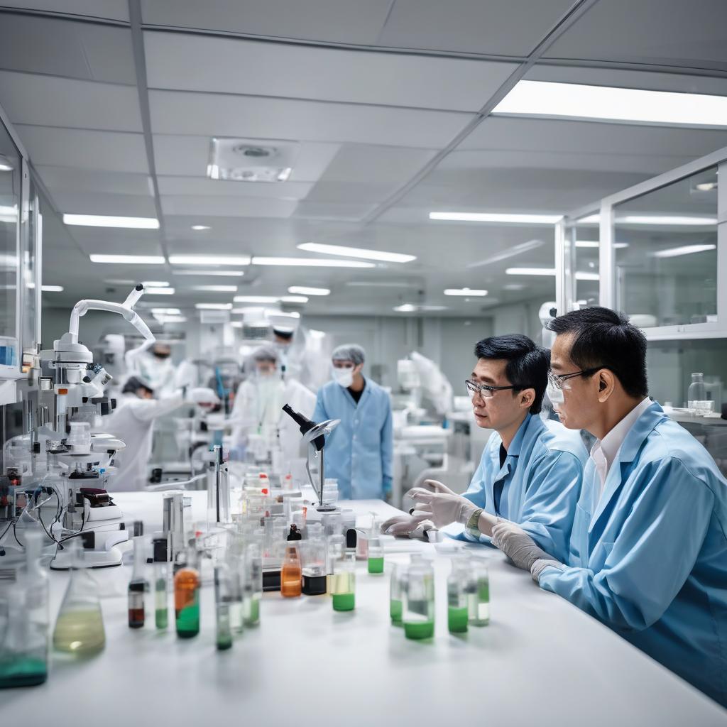 Scientists collaborating in a Singapore laboratory
