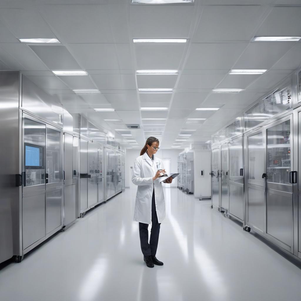 CDMO facility with team leader reviewing tablet