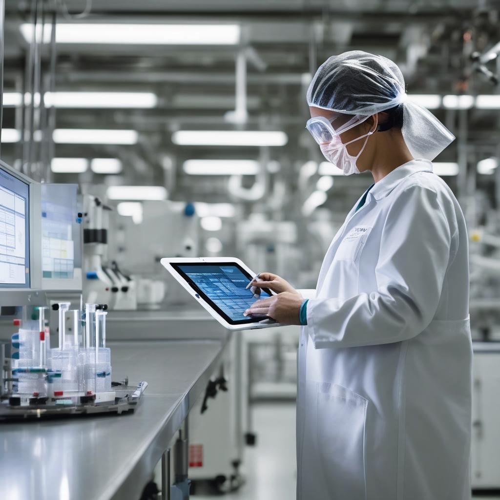 Project coordinator reviewing schedules in a CDMO facility