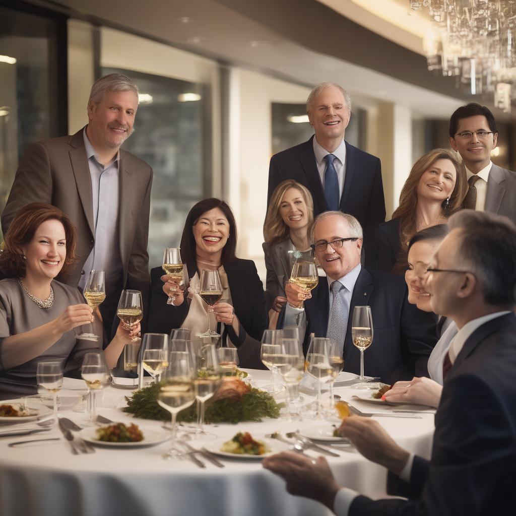 CDMO team celebrating 20th anniversary at restaurant