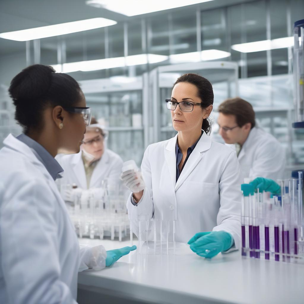 Shelly West discussing CDMO strategies in a lab