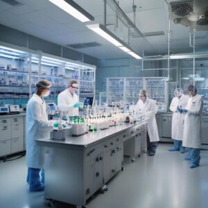 Scientists in a CDMO lab working on neuroscience drug development