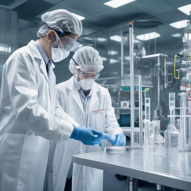 Scientists inspecting bioreactors in a biomanufacturing facility