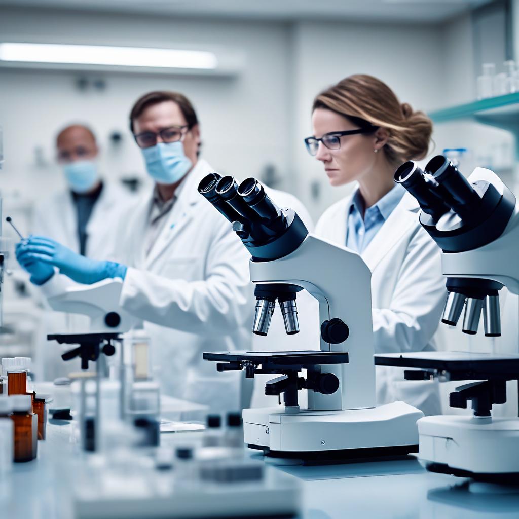 Scientists analyzing iPSC samples in a biotech lab