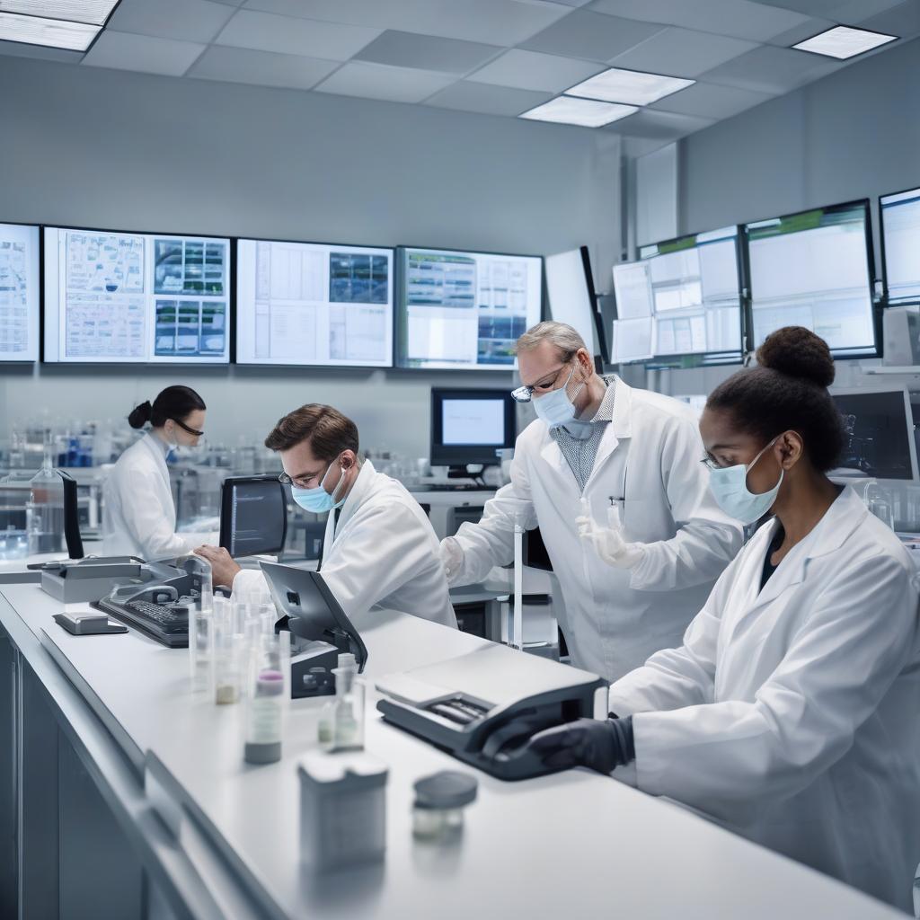 Scientists analyzing molecular patient data in a CDMO laboratory