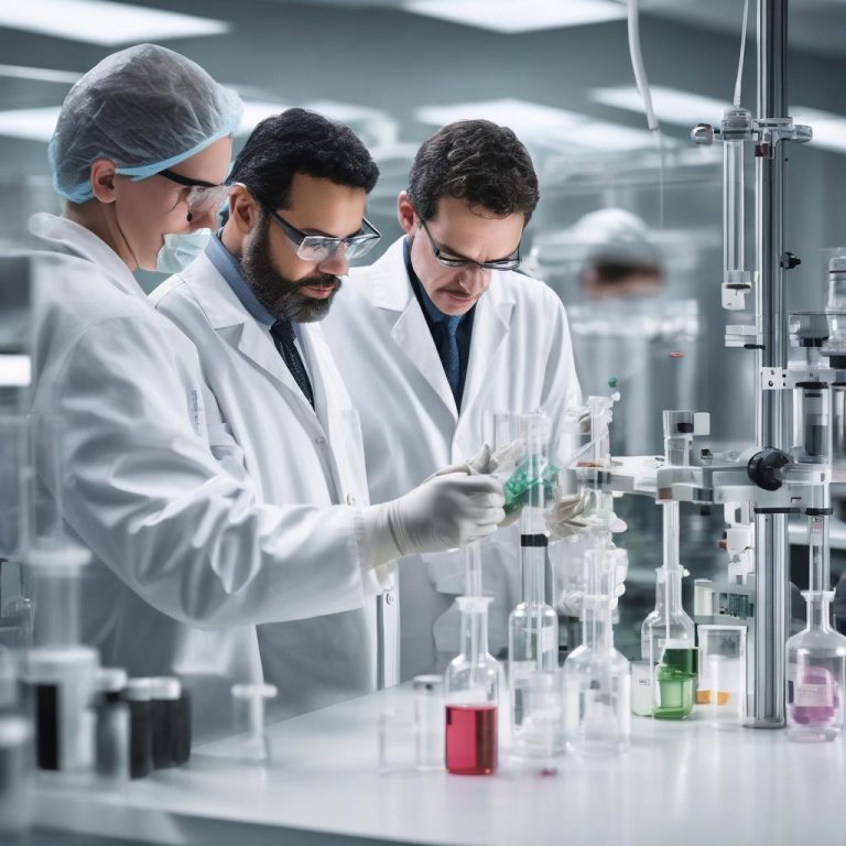 Scientists collaborating in a biotech CDMO lab