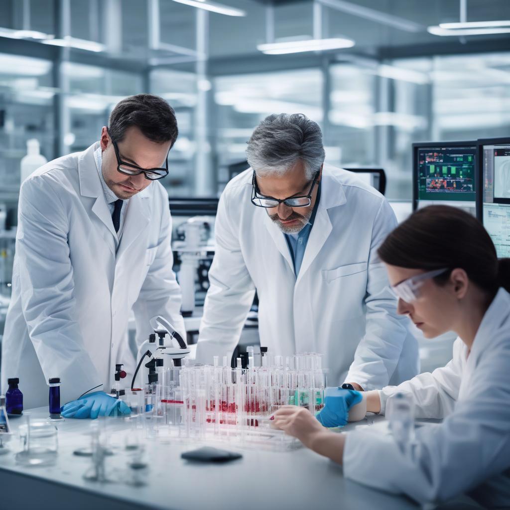 Scientists collaborating in a precision medicine lab