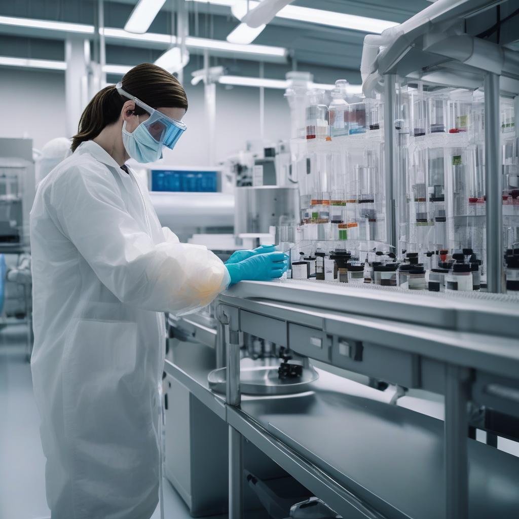 Scientist working in a CDMO lab with ADC manufacturing equipment