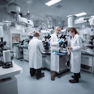 Scientists working in a CDMO lab on mRNA lipid nanoparticle formulations