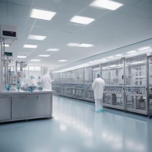 Pharmaceutical manufacturing environment with sterile fill-finish equipment and renewable energy integration